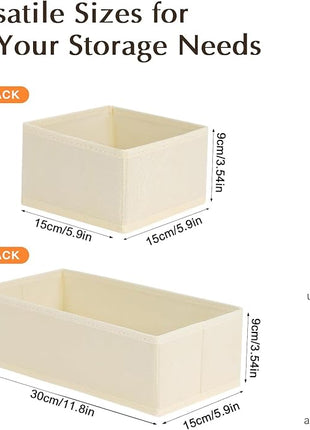 DIMJ Drawer Organizers Clothes, Set of 10 Dresser Organizer Bins, Fabric Closet Organizers and Storage, Shallow Drawer Dividers for Nursery, Clothing, Baby Clothes, Socks, Underwears, Tie (Beige)