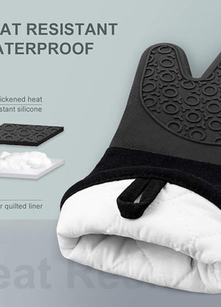 sungwoo Silicone Oven Mitts, Heat Resistant Oven Gloves with Quilted Liner Non-Slip Textured Grip Perfect for BBQ, Baking, Cooking and Grilling - 1 Pair 13.8 Inch Black