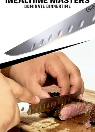 Dalstrong Steak Knife Set-4-5 Straight Blade Edge-Gladiator Series-Forged German High-Carbon Steel-w/Sheaths-Glacial White ABS Handle-Dinner Set Kitchen Knives