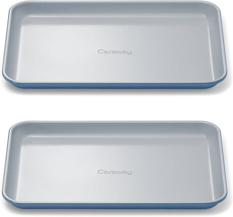 Caraway Nonstick Ceramic Small Baking Sheet Duo (9x13”) – Non-Toxic, PTFE & PFOA Free – Oven Safe – Aluminized Steel Core – Mini Sheet Pan for Baking, Roasting & More - Slate