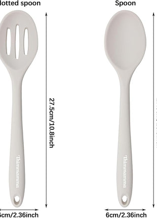 Slotted Solid Silicone Spoons Set for Cooking Dishwasher Safe, Heat Resistant White BPA Free Nonstick Kitchen Serving Spoon Mixing Spoons Basting Spoon Stirring