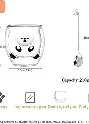 Panda Mug Cute Mugs Glass Double Wall Insulated Glass Espresso Cup, Kawaii Mug, Coffee Cup, Tea Cup, Milk Cup, Birthday Christmas Gifts(Panda)