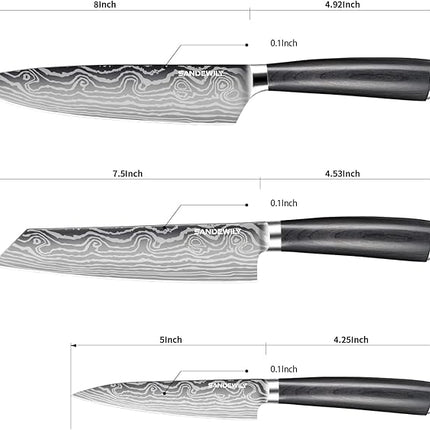 3 Piece Japanese Knife Set,Ultra Sharp Chef Knife Kitchen Cooking Knife Paring Knife German High Carbon Stainless Steel with Sheaths Wooden Handle for Home Outdoor Gift Idea