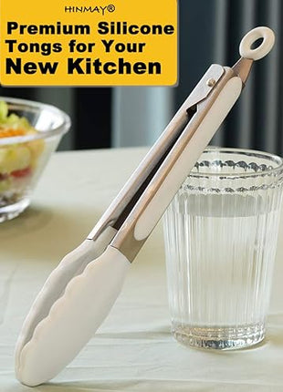 Silicone Kitchen Tongs 9-Inch Stainless Steel Basics Tongs with Non-Stick Silicone Tips, Set of 3 (White)