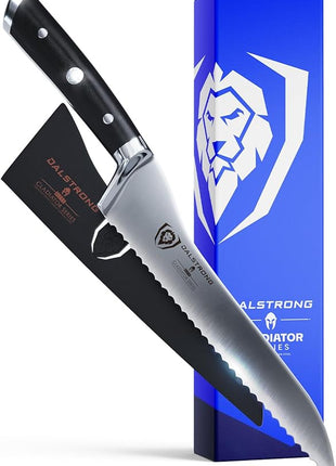 Dalstrong Serrated Offset Bread Knife - 8 inch - Gladiator Series Elite - Deli Knife - Forged German High-Carbon Steel - Bread Slicer - Slicing Knife - G10 Handle - Sheath - NSF Certified