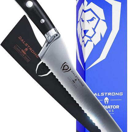 Dalstrong Serrated Offset Bread Knife - 8 inch - Gladiator Series Elite - Deli Knife - Forged German High-Carbon Steel - Bread Slicer - Slicing Knife - G10 Handle - Sheath - NSF Certified