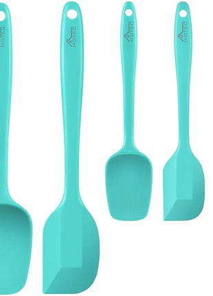 HOTEC 600℉ Heat Resistant BPA-Free Silicone Rubber Spatula Set,Kitchen Cooking Spatulas, Baking, Mixing for Non Stick Cookware, Dishwasher Safe, Set of 5 Aqua Sky
