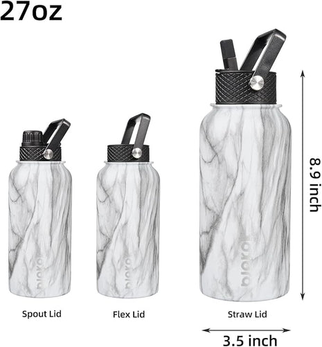 BJPKPK Insulated Water Bottles with Straw Lid, 27oz Stainless Steel Water Bottle with 3 Lids, Leak Proof BPA Free Metal Thermo, Mugs, Tumblers, Keep Cold Hot - White Birch