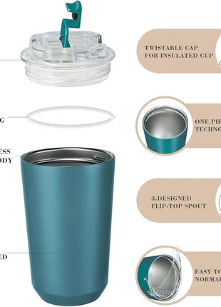 Puraville 2 Pack Insulated Tumblers with Lid, 14 oz Travel Coffee Mug Stainless Steel Vacuum Cup, Leak Proof Double Walled Coffee Tumbler for Iced and Hot Drinks, Peacock Blue and Cream