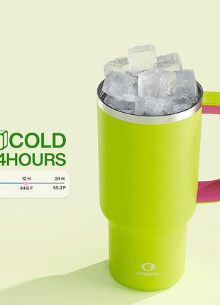 32 oz Tumbler with Handle and Straw: Stainless Steel Insulated Tumbler Keeps Cold for 24 Hours, Leakproof Travel Cup Fits in Cup Holder and BPA-Free,Acid Green