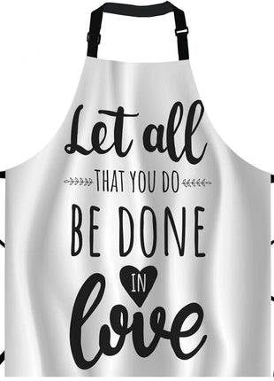 EKOBLA Let All That You Do Be Done In Love Aprons Motivational Bible Quote Christian Verse Waterproof Resistant Chef Cooking Kitchen BBQ Adjustable Aprons for Women Men 27x31 Inch