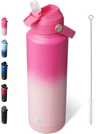 BJPKPK Insulated Water Bottle with Straw Lid, 40oz Large Thermo, BPA Free Leak Proof Stainless Steel Metal Water Bottles, Tumblers, Cups, Flasks for Travel, Sports,Cherry
