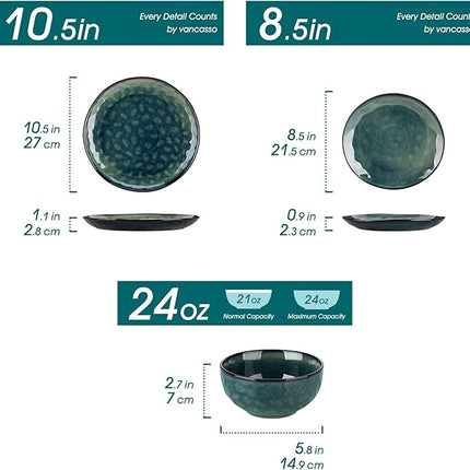 vancasso Starry Dinnerware Set for 4, Handmade Reactive Glaze Stoneware 12 Pieces Plates and Bowls Sets, Dishwasher and Microwave Safe Dish Set, Green