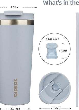 BJPKPK 22oz Stainless Steel Insulated Tumbler With lid And Straw Travel Coffee Thermal Tumblers Cup For Women And Men,Modern Blue