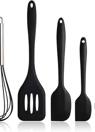 NileHome 4 Pack Silicone Spatula and Whisk Kitchen Utensils with Silicone Brush Heat Resistant BPA-free Rubber Spatula for Scraping, Baking, Cooking, Mixing-Black