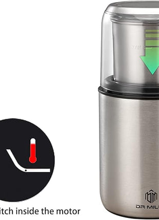 DR MILLS DM-7452 Electric Coffee Grinder,Spice Grinder Electric and Chopper,Detachable Cup, Diswash Free, Blade & Cup Made with SUS304 Stainless Steel