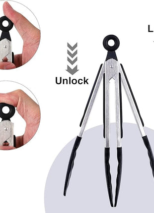 Kitchen Tongs Set of 3, Black Cooking Tongs with Silicone Tips, Non-Stick Non-Scratch Heat Resistant Tongs for Grilling Cooking BBQ Buffet Salad (Black, 7/9/12 Inch)