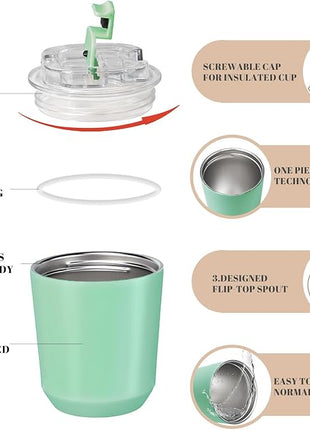 Puraville Insulated Tumblers with Lid, 10 oz Travel Coffee Mug Stainless Steel Vacuum Cup, Leak Proof Reusable Double Walled Coffee Tumbler for Iced and Hot Drinks, Green