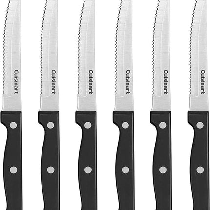 Cuisinart Knife Set, 6pc Steak Knife Set with Steel Blades for Precise Cutting, Lightweight, Stainless Steel & Durable, C77TR-6PSK, Black