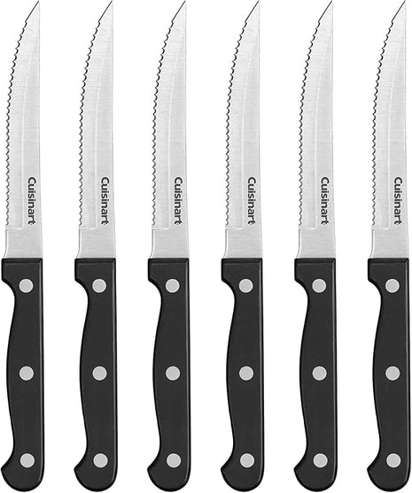 Cuisinart Knife Set, 6pc Steak Knife Set with Steel Blades for Precise Cutting, Lightweight, Stainless Steel & Durable, C77TR-6PSK, Black