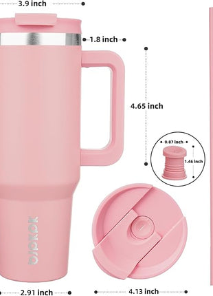 BJPKPK Insulated Tumblers With Handle And Straw 40 oz Stainless Steel Tumbler Cups With Lid,Light Pink