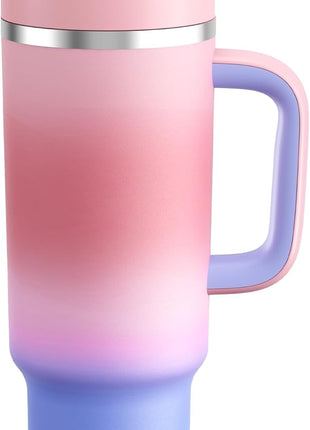 40 oz Tumbler with Handle and Straw: Stainless Steel Insulated Tumbler Keeps Cold for 24 Hours, Leakproof Travel Cup Fits in Cup Holder and BPA-Free, Evening Glow