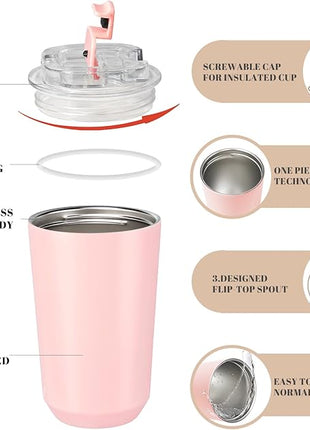 Puraville Insulated Tumblers with Lid, 14 oz Travel Coffee Mug Stainless Steel Vacuum Cup, Leak Proof Reusable Double Walled Coffee Tumbler for Iced and Hot Drinks, Pink