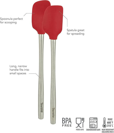 Tovolo Flex-Core Stainless Steel Handled Mini Spatula & Spoonula Set of 2, Kitchen Utensil Set, BPA-Free Silicone, Safe for Cast Iron & Cookware Dishwasher-Safe