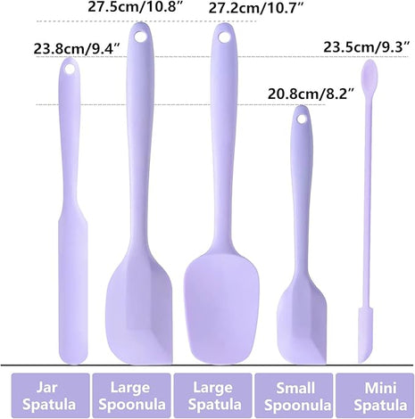 5 Piece Purple Silicone Spatula Set, Heat Resistant Rubber Spatulas Set, Silicone Kitchen Utensils Set Dishwasher Safe for Nonstick Cookware