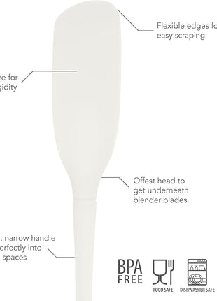Tovolo Flex-Core Flexible Edge Blender Extra-Long Handle Angled Head Reaches Below Blades, Silicone Spatula for Smoothies & Blended Cocktails, 1 EA, White