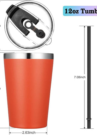 VEGOND 12oz Tumbler Stainless Steel Tumbler bulk Vacuum Insulated Double Wall Travel Tumbler with Lid and Straw Reusable Tumbler, Brick Red 1 Pack