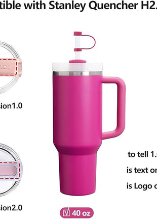 Silicone Spill Stopper Set for Tumbler Cup 2.0 30oz & 40oz with Straw Cover (Set of 2, Fuchsia)
