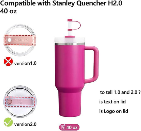Silicone Spill Stopper Set for Tumbler Cup 2.0 30oz & 40oz with Straw Cover (Set of 2, Fuchsia)