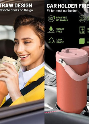 40 oz Tumbler with Lid and Straw, Stainless Steel Vacuum Insulated Tumblers with Flip Straw and Top Handle, Reusable Insulated Water Bottle for Home, Office, Leakproof, Fit in Cup Holder