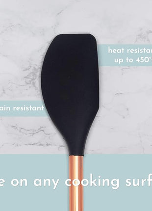 Black and Copper Kitchen Utensils with Holder - 17 Piece Set with Measuring Cups and Spoons, Rose Gold Cooking Tools - Stylish Black and Copper Kitchen Accessories for Modern Cooking and Baking