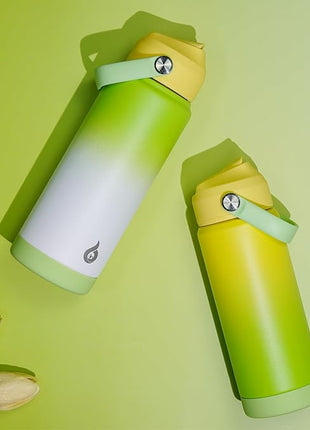 BJPKPK Insulated Water Bottle with Straw Lid, 18oz Thermo Water Bottles, Flex Handle & Non-slip Boot, BPA Free Leak Proof Stainless Steel Metal Thermo, Tumblers, Cups,Fresh Green