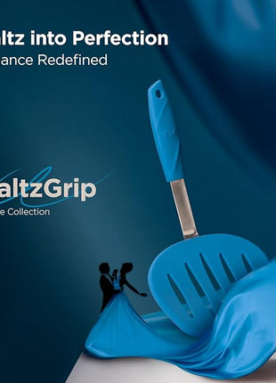 Kitchen Mama WaltzGrip Platinum Silicone Pancake Spatula Turner: Heat Resistant Flexible, Stainless Steel Core, Nonstick, Dishwasher Safe, Flipper – Ideal Kitchen Cookware for Eggs, Fish, Meat (Blue)
