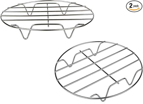 TamBee 7 Inch Round Cooking Rack Air Fryer Rack Cooking Steaming 304 Stainless Steel Round Rack Cross Wire w Stand Cookware for Air Fryer Pressure Cooker Canning 2Pcs(2,7Inch)