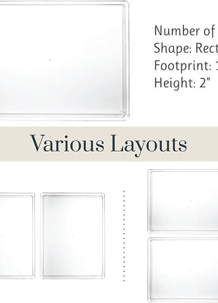 STORi SimpleSort 2-Piece Stackable Clear Drawer Organizer Set | 12" x 9" x 2" Rectangle Trays | Wide Makeup Vanity Storage Bins and Office Desk Drawer Dividers | Made in USA