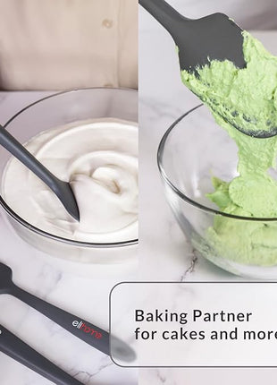 Elihome Chef Series 3 Piece Silicone Spatula Set - 600°F Heat Resistant Non Stick Rubber Kitchen Scraper Spatulas for Cooking, Baking, Mixing – BPA Free and LFGB Certified Silicone(Black)