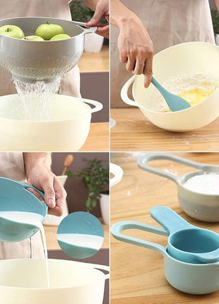 Plastic Mixing Bowls - Multicolored Mixing Bowl Set of 8, Nest for Easy Storage, Inculding Measuring Cups, Colander, Sifter, Large Bowl, Great for Cooking and Baking, Rv Camping Accessories, No BPA