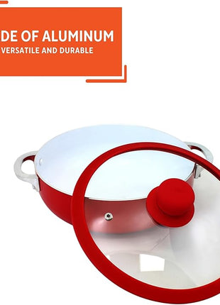 IMUSA USA 3.2Qt Red Ceramic Nonstick Caldero (Dutch Oven) with Silicone Rim & Glass Lid
