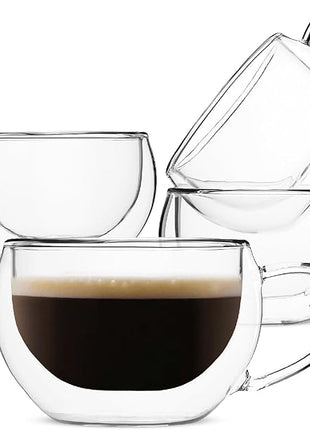 BTaT Insulated Espresso Cups, Glass Tea & Coffee Mugs, Set of 4 (6 oz, 180 ml), Double Wall, Latte & Espresso Glasses