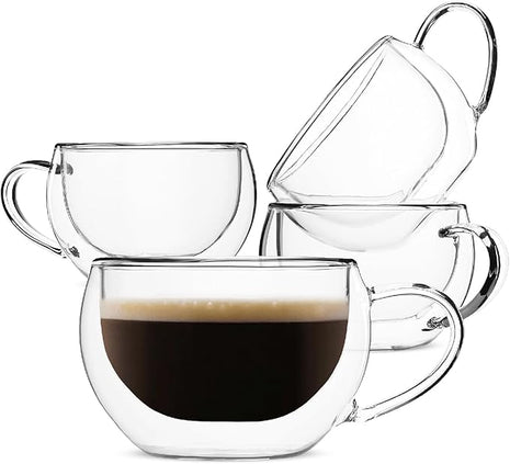 BTaT Insulated Espresso Cups, Glass Tea & Coffee Mugs, Set of 4 (6 oz, 180 ml), Double Wall, Latte & Espresso Glasses