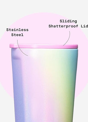 Corkcicle Classic Tumbler - Keeps Drinks Cold for 9 Hours & Hot for 3 - Triple-Insulated Stainless Steel - Holiday Tumbler Gift - 16 oz - Rainbow Unicorn