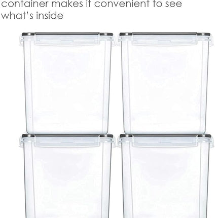 Vtopmart Food Storage Containers 2.5L / 84.5oz, 4 Pieces BPA Free Plastic Airtight Canister for Flour, Sugar, Baking Supplies, with 4 Measuring Cups and 24 Labels, Black