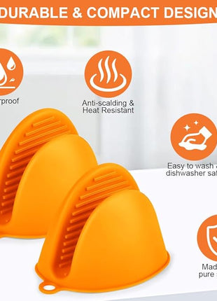 AUAUY 1 Pair Mini Silicone Oven Mitts, Heat Resistant Pot Holders Mitts, Cute Oven Pinch Grip Gloves, Small Potholders for Kitchen, Air Fryer Mitts Pair for Cooking, Baking and Grilling (Orange)