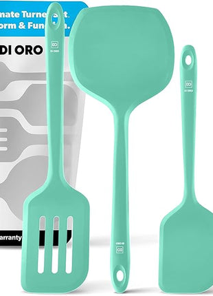 New DI ORO Silicone Turner Spatula Set - Kitchen Spatulas for Nonstick Cookware - Cooking Utensils for Flipping Eggs & Pancakes - 600°F Heat-Resistant BPA Free Turners - Dishwasher Safe (4pc, Mint)