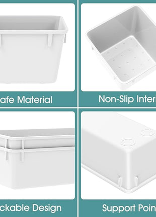 WOWBOX 25 PCS Plastic Drawer Organizer Set, 4 Sizes Desk Drawer Divider Organizers and Storage Bins for Makeup, Jewelry, Gadgets for Kitchen, Bedroom, Bathroom, Office, White