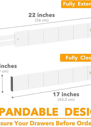 SpaceAid Bamboo Drawer Dividers with Inserts and Labels, Kitchen Adjustable Drawer Organizers, Expandable Organization for Home, Office, Dressers, 7 Dividers with 15 Inserts (17"-22" White)